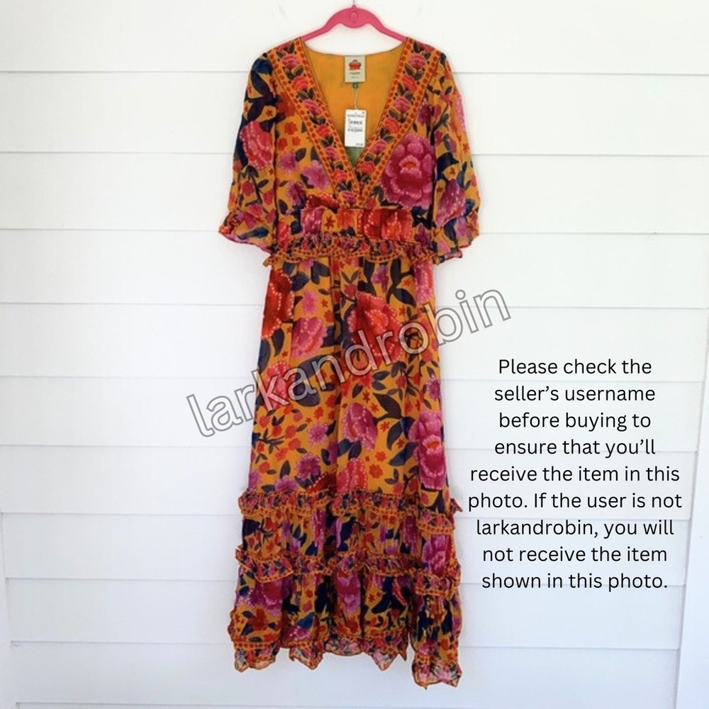 NEW Farm Rio Floral Dream Maxi Dress Floral Dream Yellow Small - Picture 13 of 16